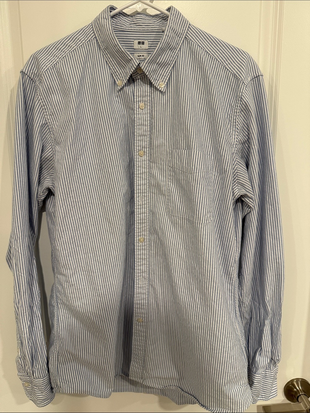Uniqlo Light Blue and White Striped Button-Down Shirt